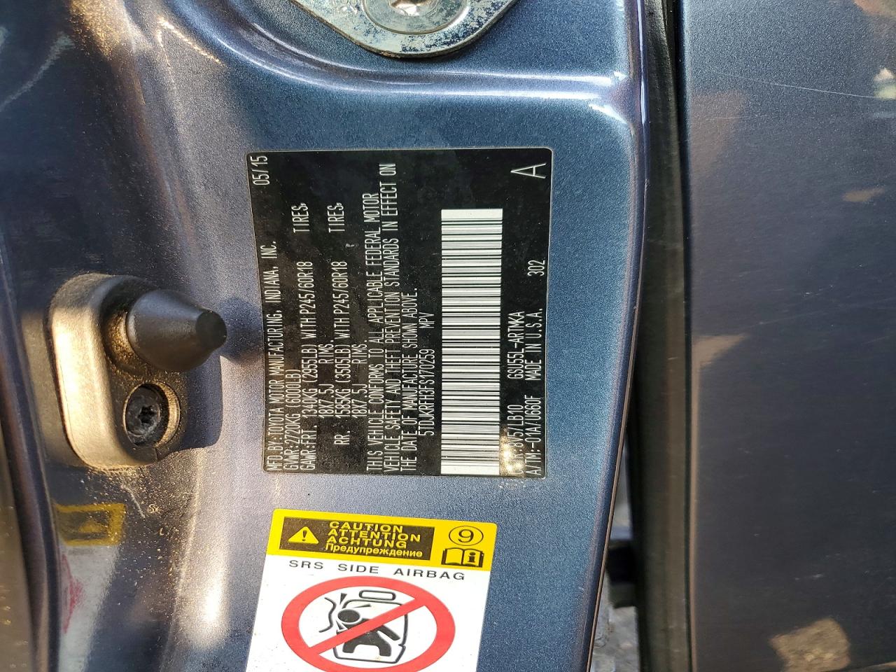 5TDJKRFH3FS170259 · 2015 TOYOTA HIGHLANDER · 12/12