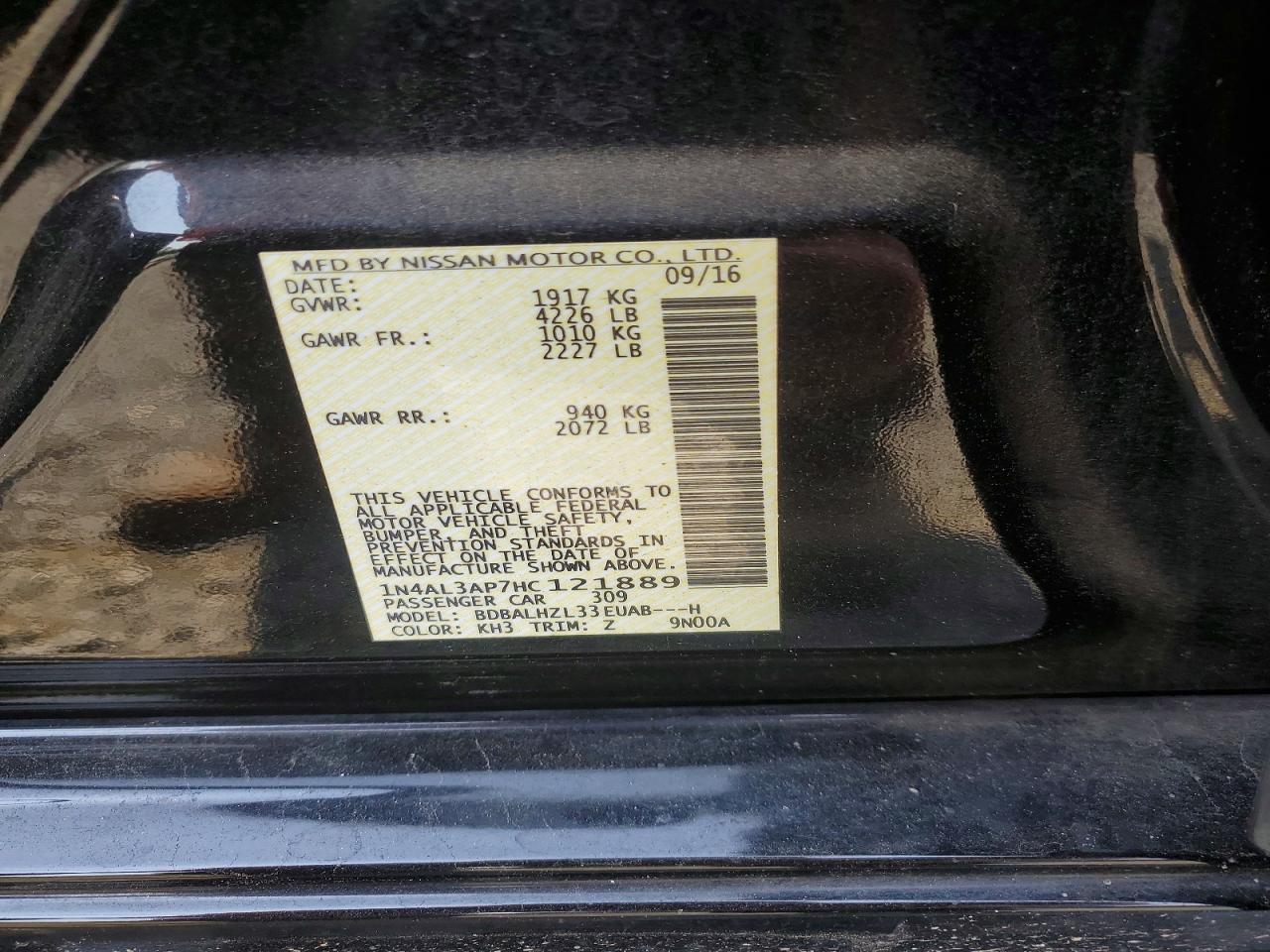 1N4AL3AP7HC121889 · 2017 NISSAN ALTIMA · 12/12