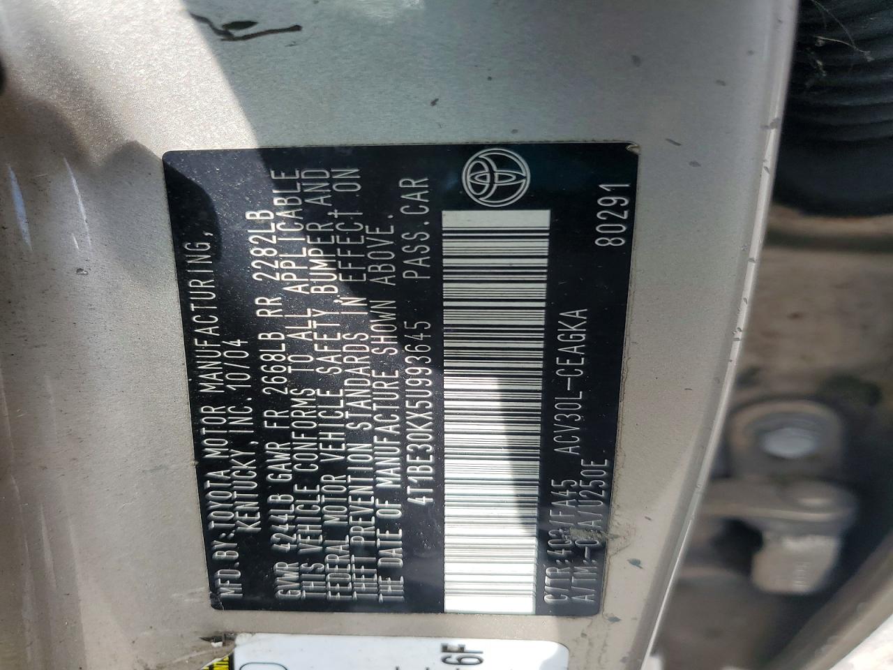 4T1BE30KX5U993645 · 2005 TOYOTA CAMRY · 12/12