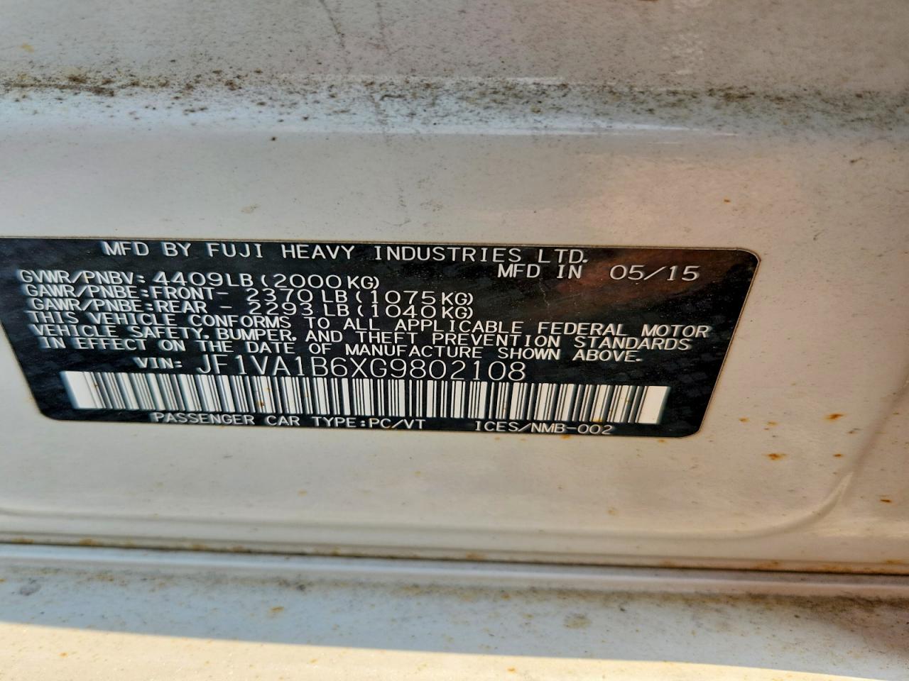 JF1VA1B6XG9802108 · 2016 SUBARU WRX · 12/12