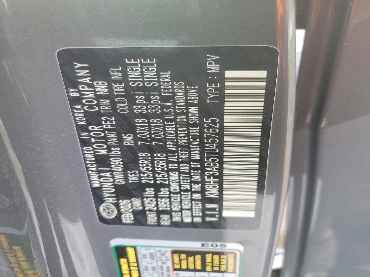 KM8HF3AB5TU457625 · 2026 HYUNDAI KONA · 12/12