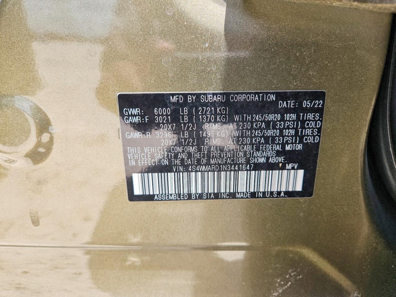 4S4WMARD1N3441647 · 2022 SUBARU ASCENT · 12/12