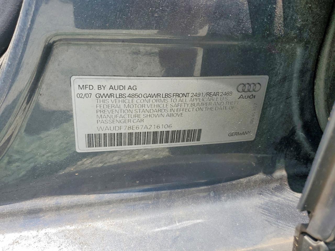 WAUDF78E67A216106 · 2007 AUDI A4 · 12/12