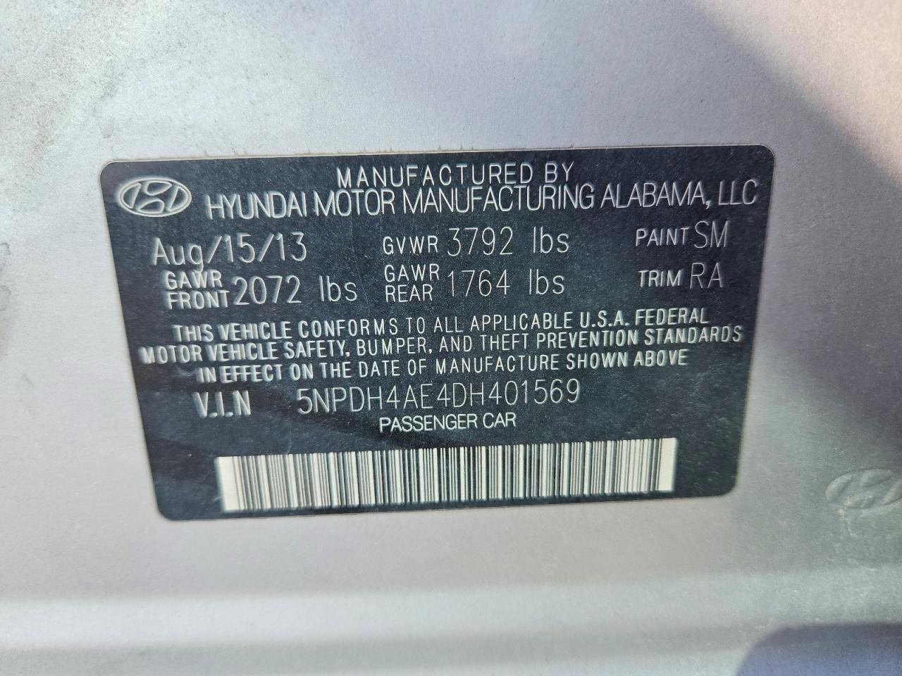 5NPDH4AE4DH401569 · 2013 HYUNDAI ELANTRA · 12/12