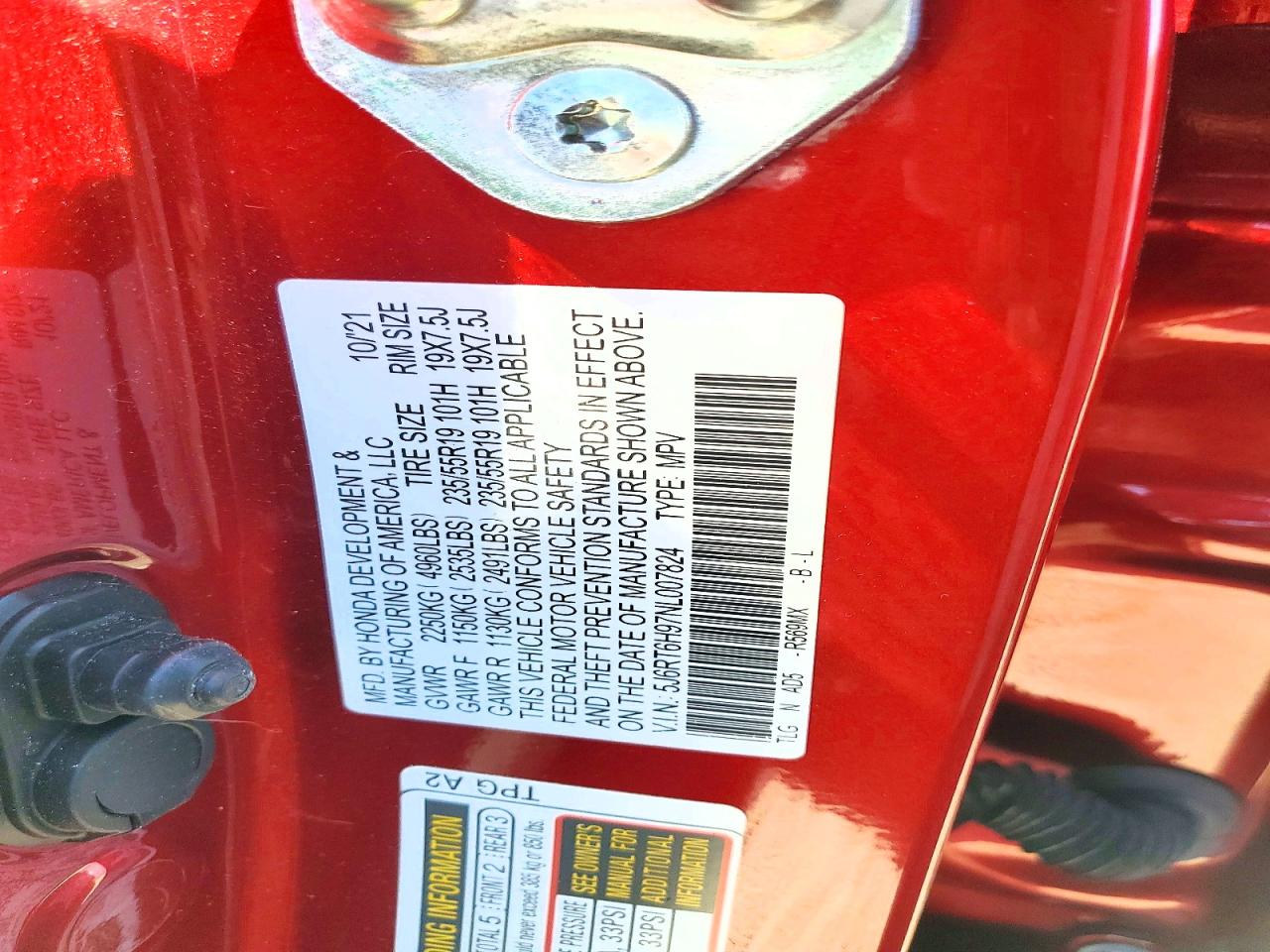 5J6RT6H97NL007824 · 2022 HONDA CR-V · 12/12