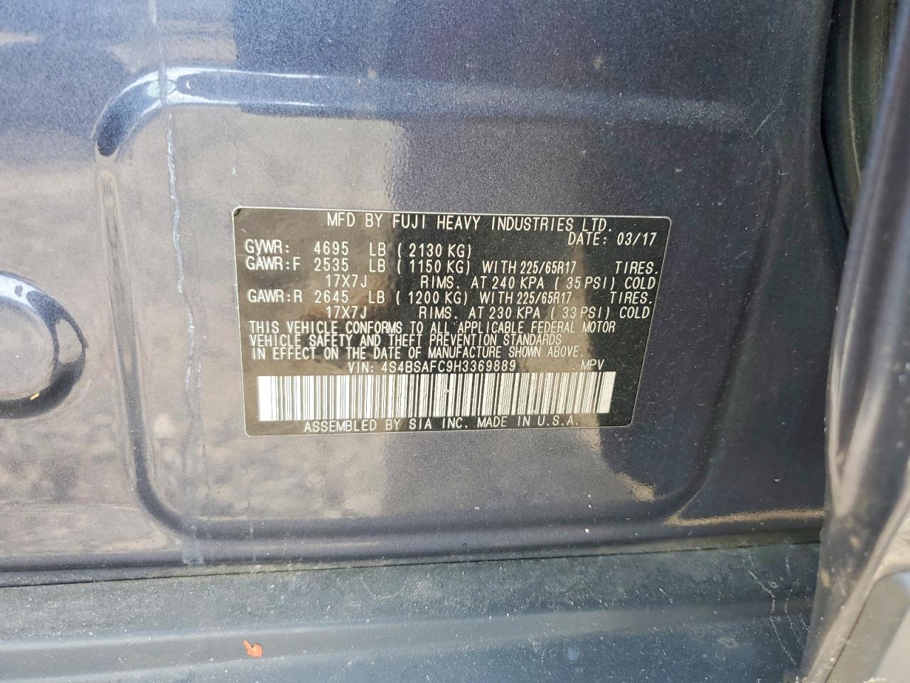 4S4BSAFC9H3369889 · 2017 SUBARU OUTBACK · 12/12