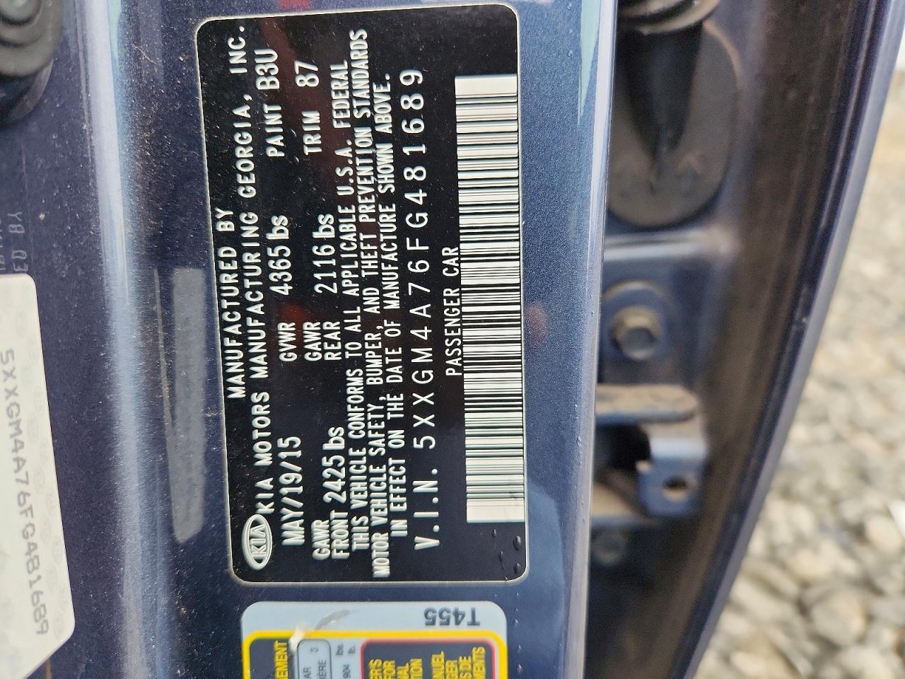 5XXGM4A76FG481689 · 2015 KIA OPTIMA · 12/12