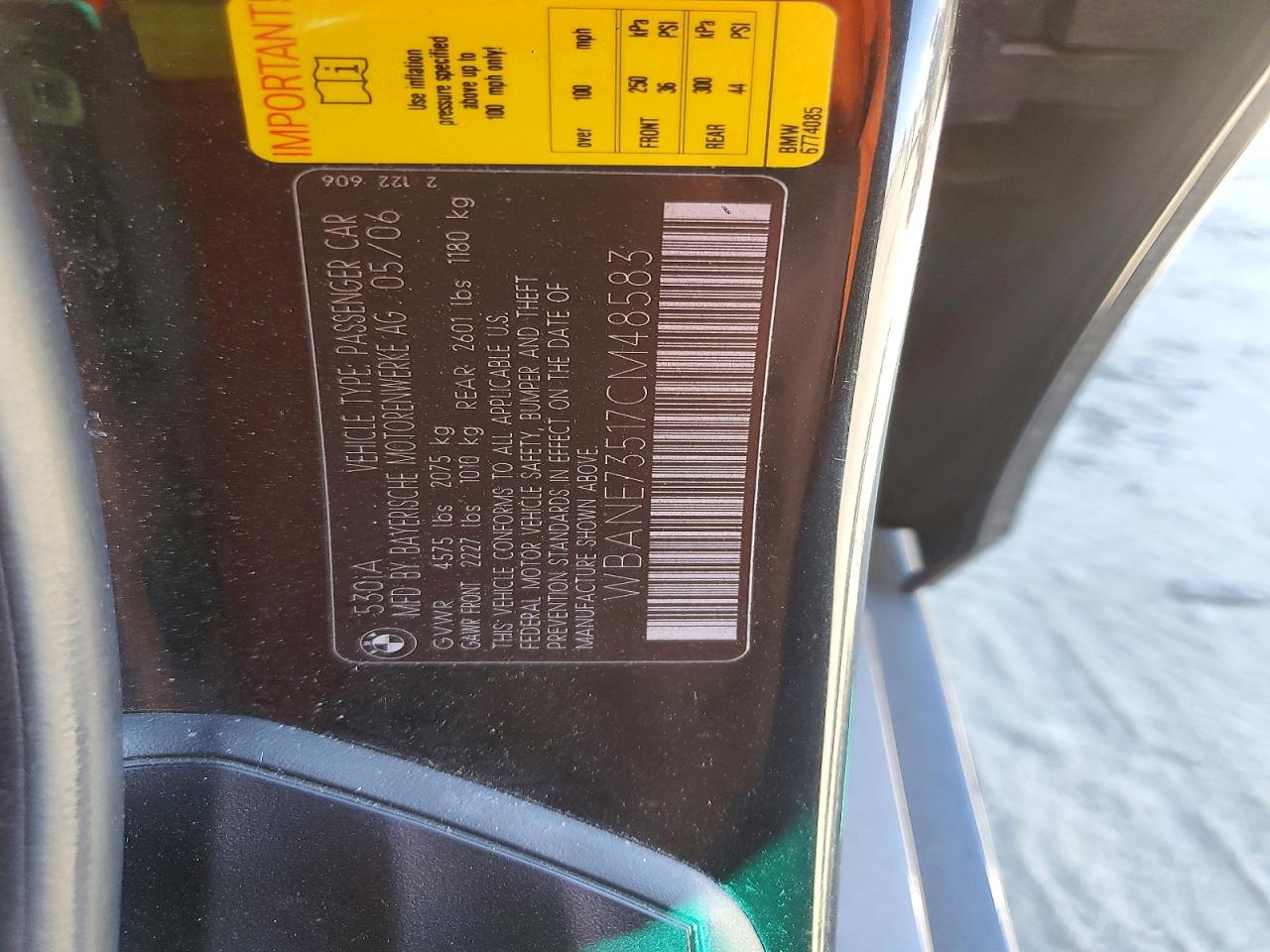 WBANE73517CM48583 · 2007 BMW 530 · 12/12