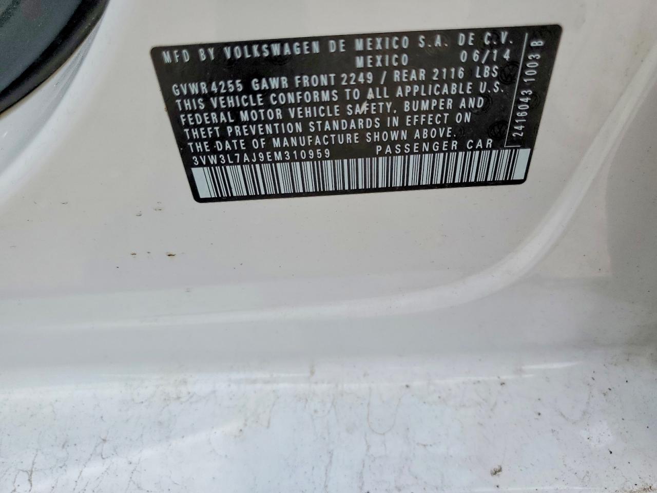 3VW3L7AJ9EM310959 · 2014 VOLKSWAGEN JETTA · 12/12