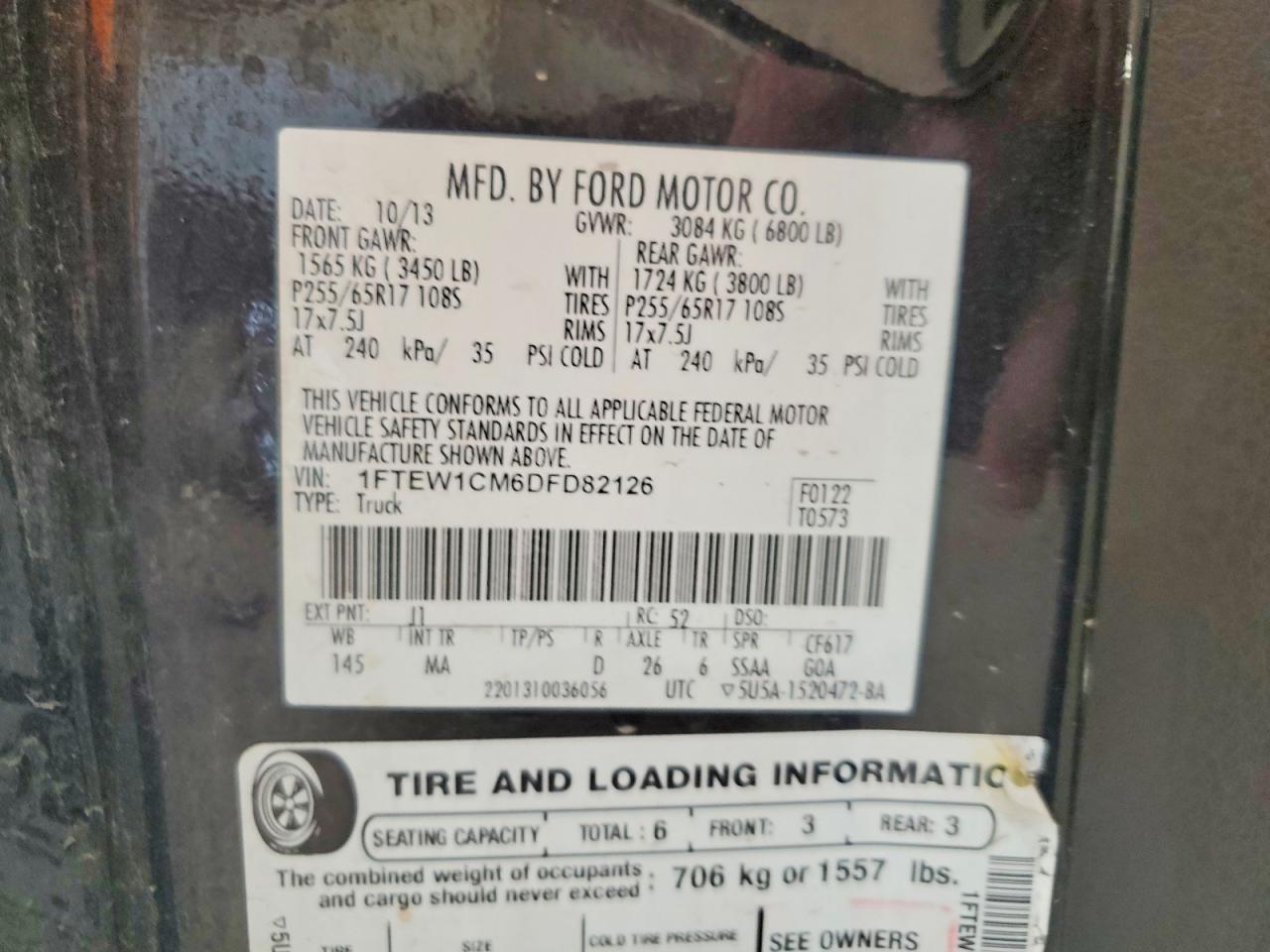 1FTEW1CM6DFD82126 · 2013 FORD F150 · 12/12