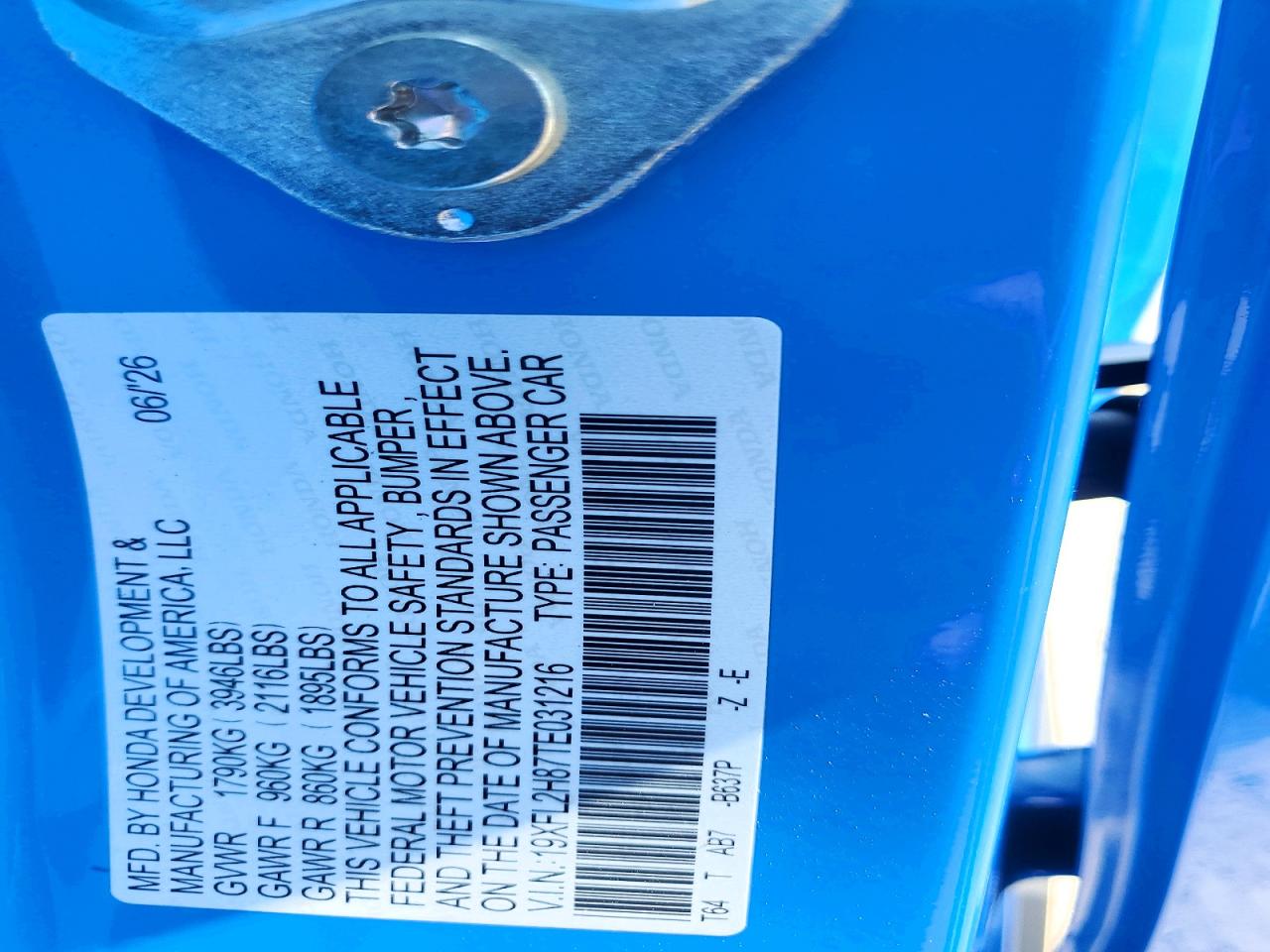 19XFL2H87TE031216 · 2026 HONDA CIVIC · 12/12