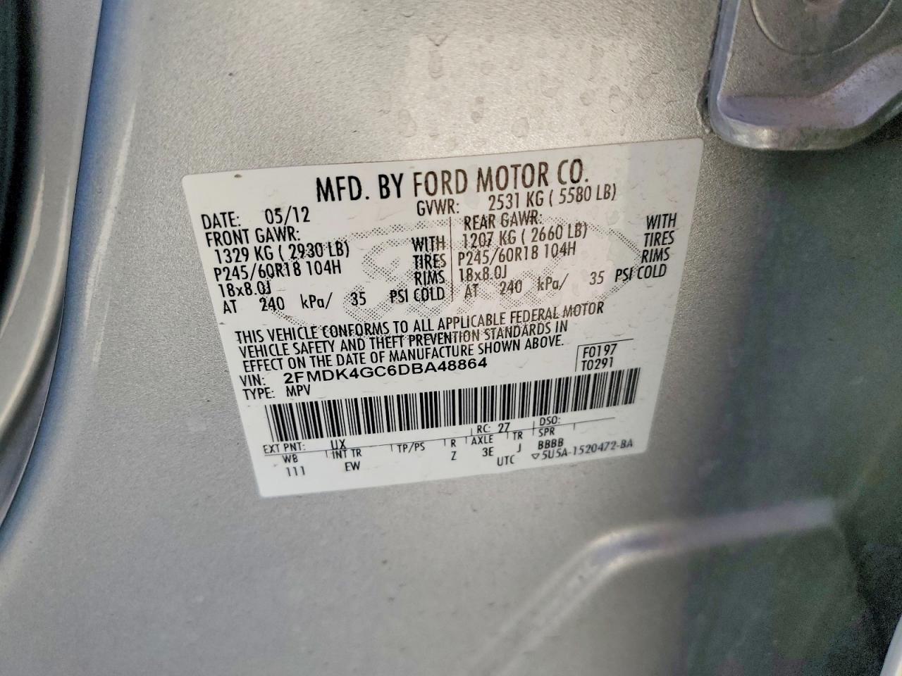 2FMDK4GC6DBA48864 · 2013 FORD EDGE · 12/12