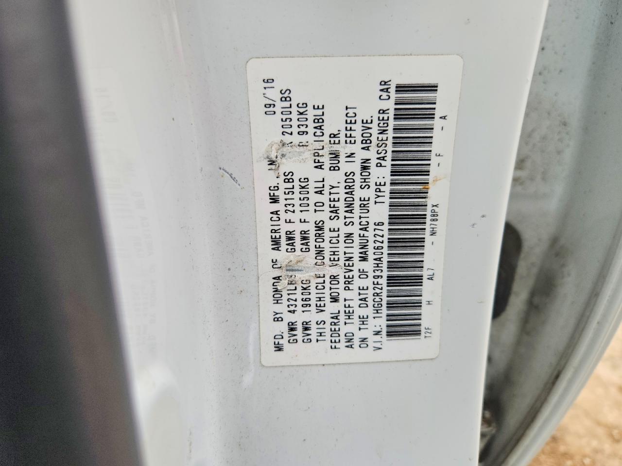 1HGCR2F93HA062276 · 2017 HONDA ACCORD · 12/12