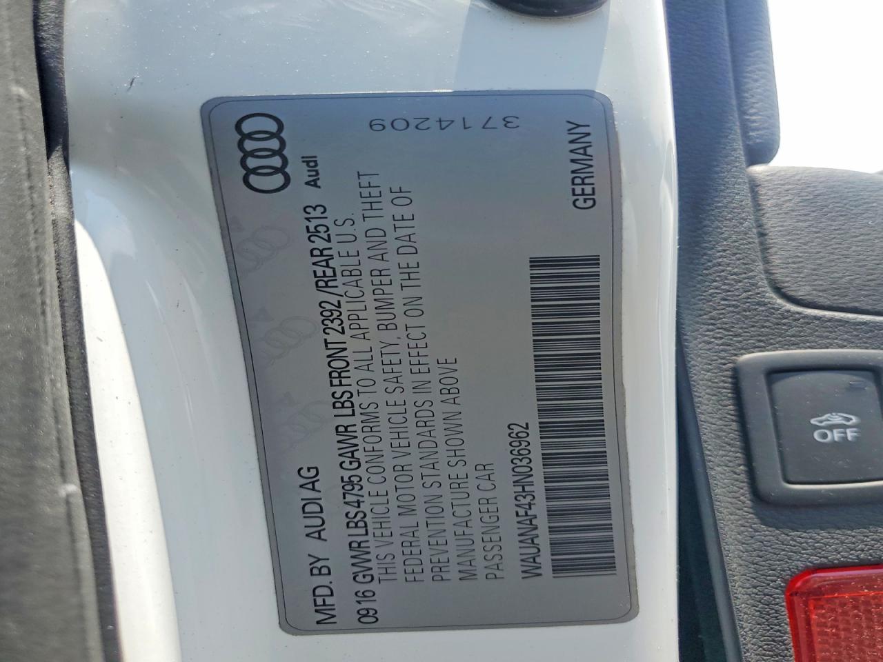 WAUANAF43HN036962 · 2017 AUDI A4 · 12/12