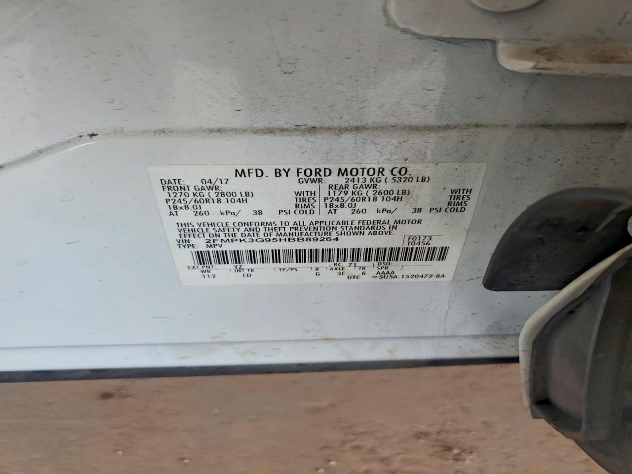2FMPK3G95HBB89264 · 2017 FORD EDGE · 12/12