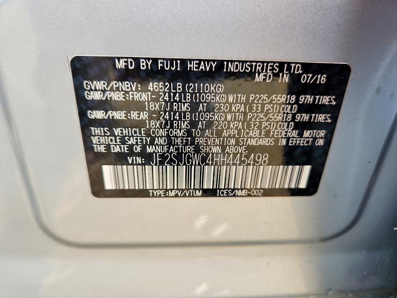 JF2SJGWC4HH445498 · 2017 SUBARU FORESTER · 12/12