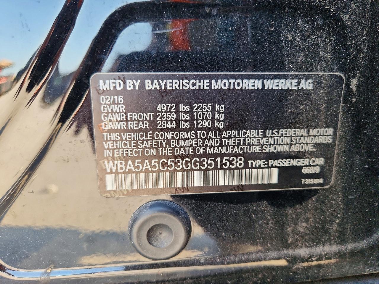 WBA5A5C53GG351538 · 2016 BMW 528 · 12/12