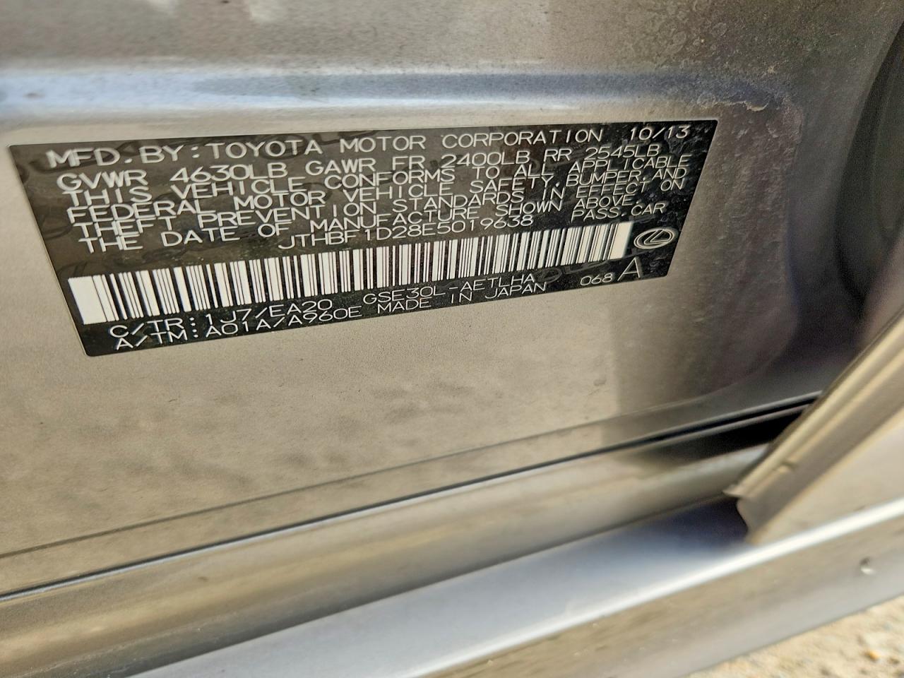 JTHBF1D28E5019638 · 2014 LEXUS IS · 12/12
