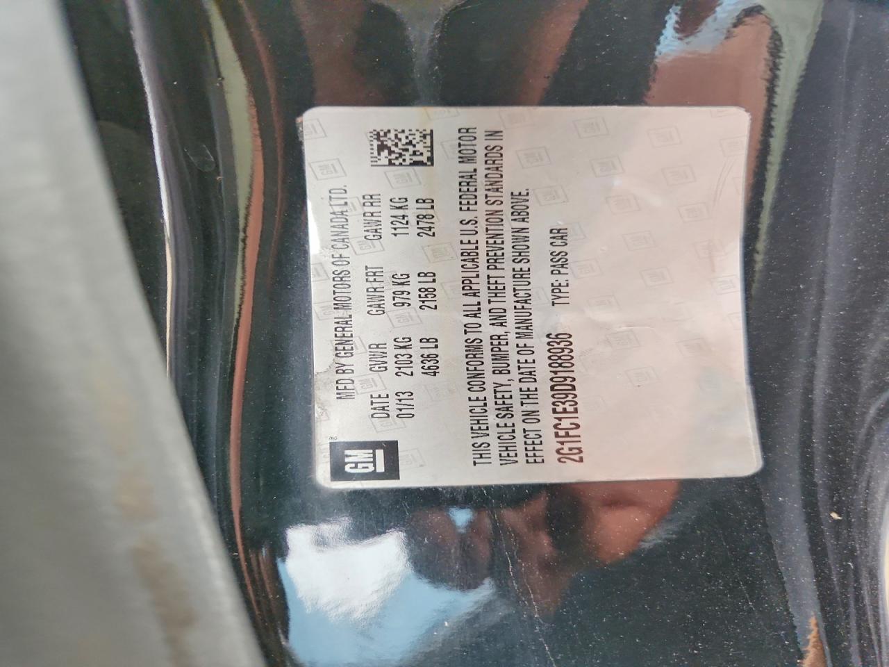 2G1FC1E39D9188936 · 2013 CHEVROLET CAMARO · 12/12