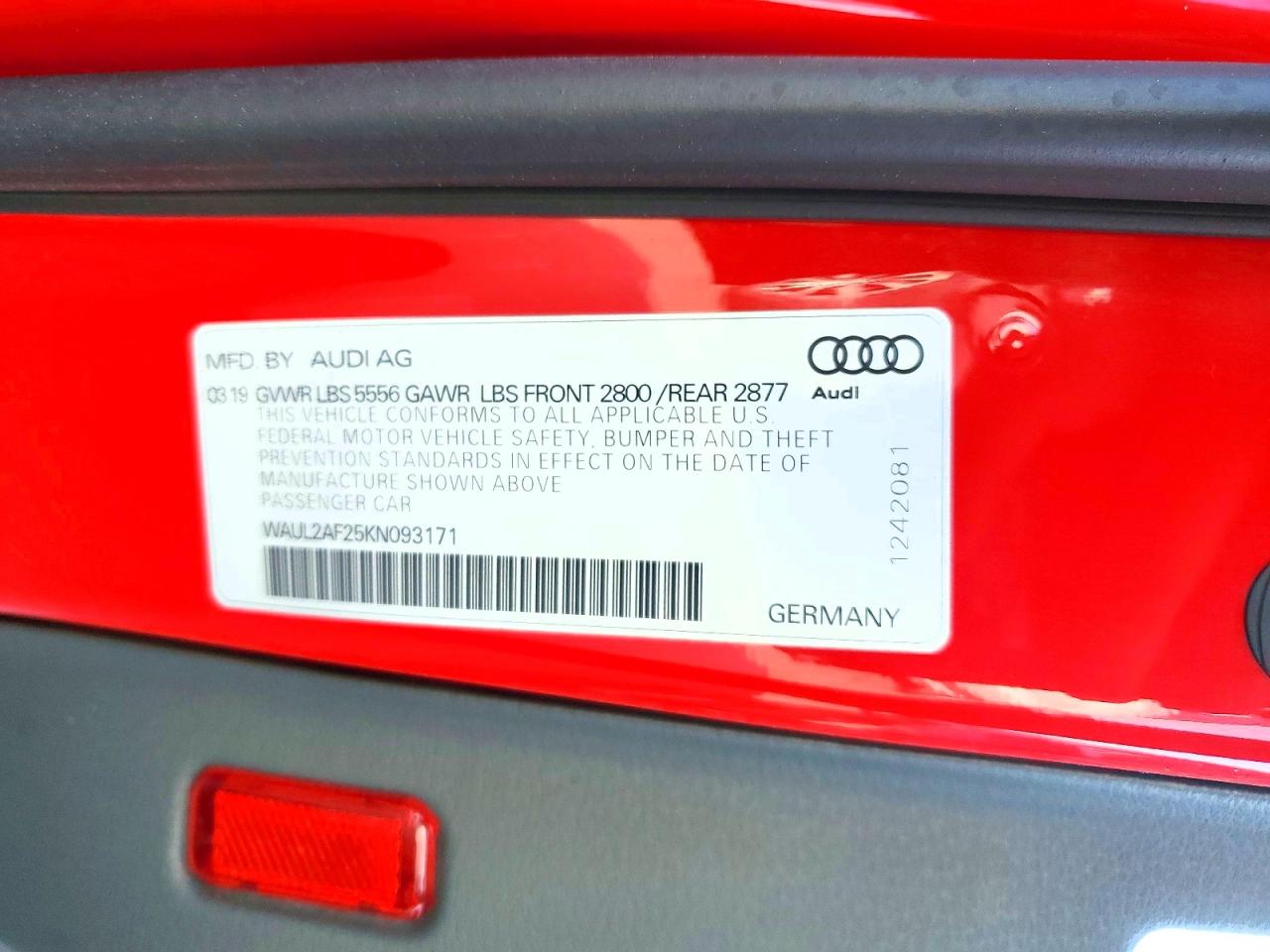 WAUL2AF25KN093171 · 2019 AUDI A6 · 12/12