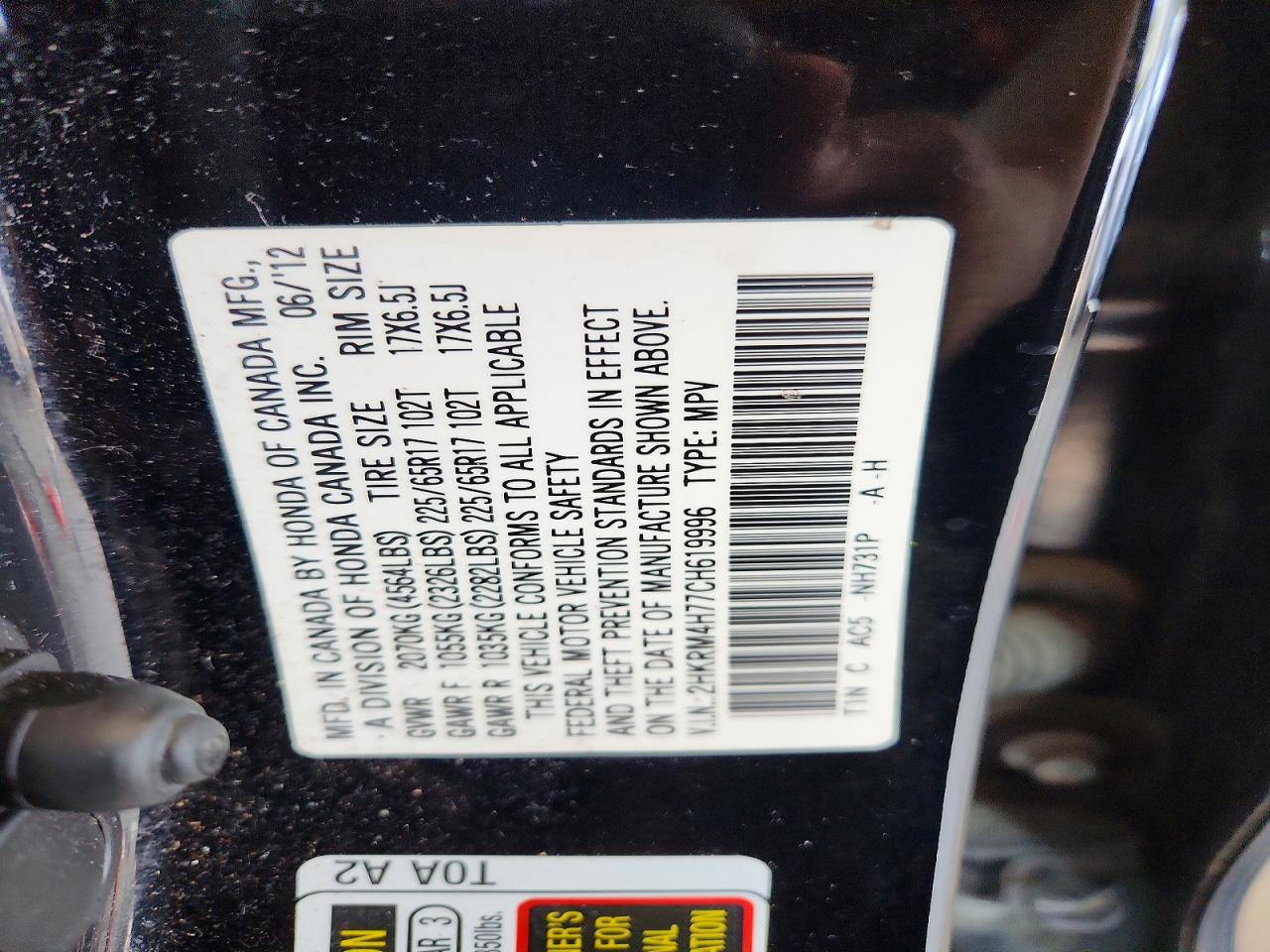 2HKRM4H77CH619996 · 2012 HONDA CR-V · 12/12