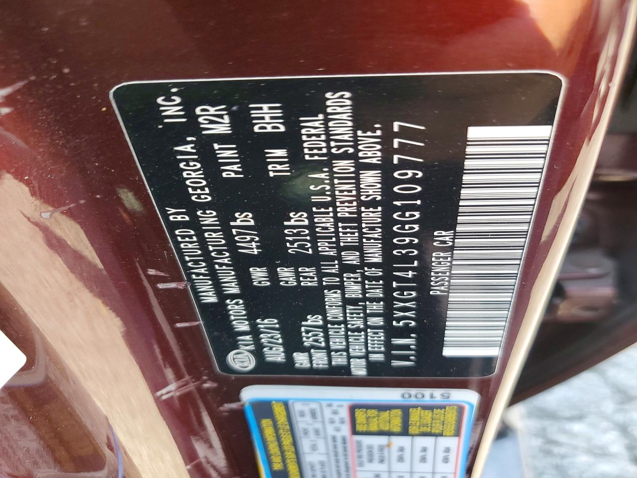 5XXGT4L39GG109777 · 2016 KIA OPTIMA · 12/12