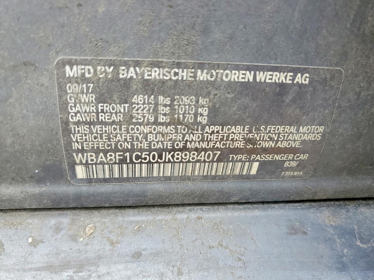 WBA8F1C50JK898407 · 2018 BMW 328 · 12/12