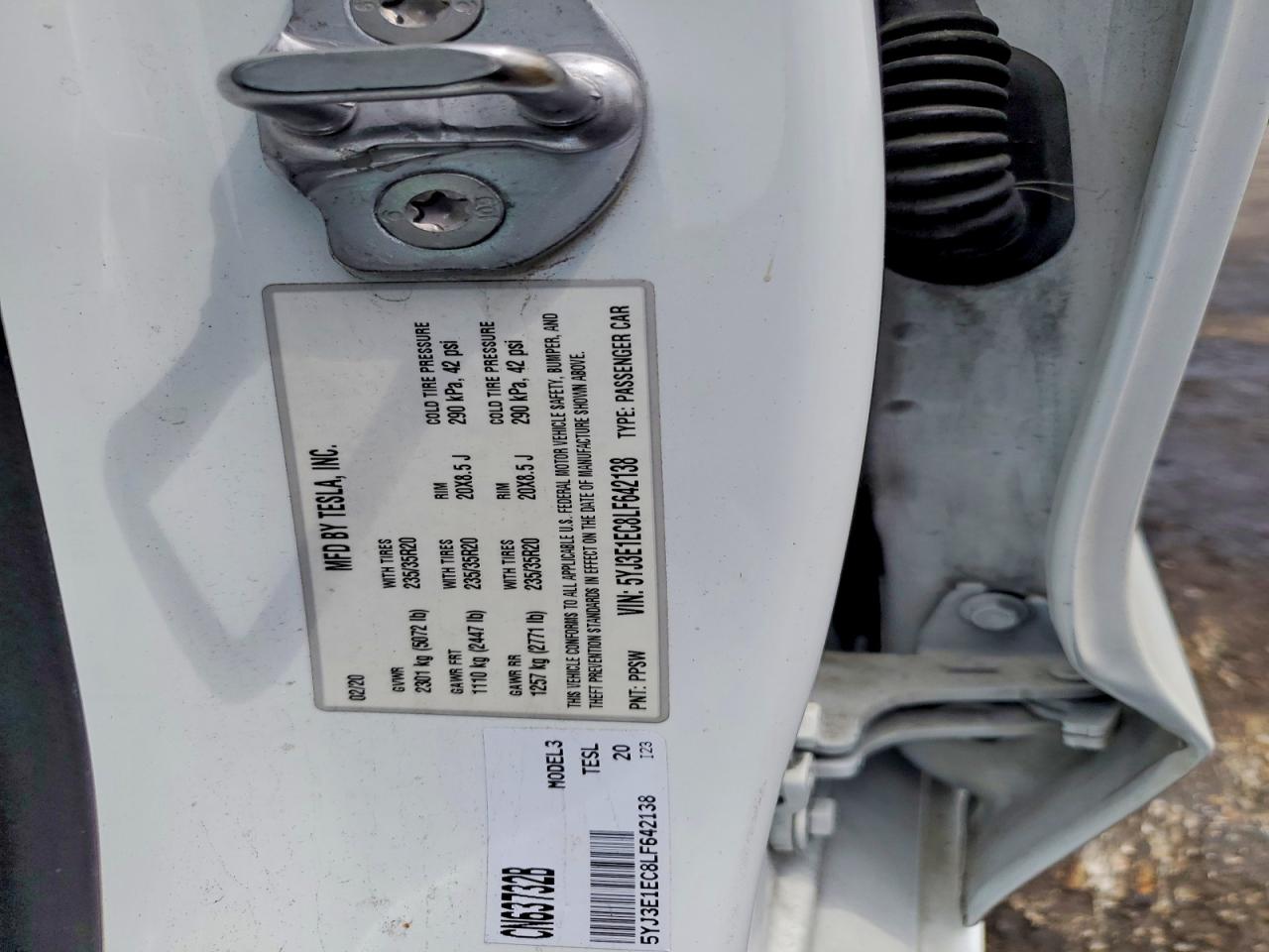 5YJ3E1EC8LF642138 · 2020 TESLA MODEL 3 · 12/12