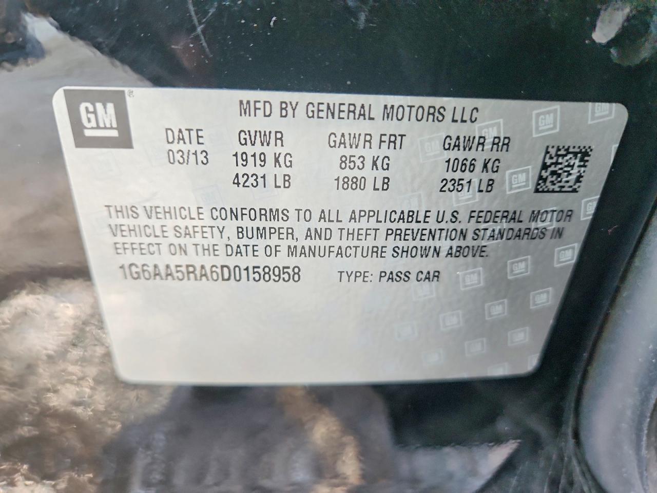 1G6AA5RA6D0158958 · 2013 CADILLAC ATS · 12/12