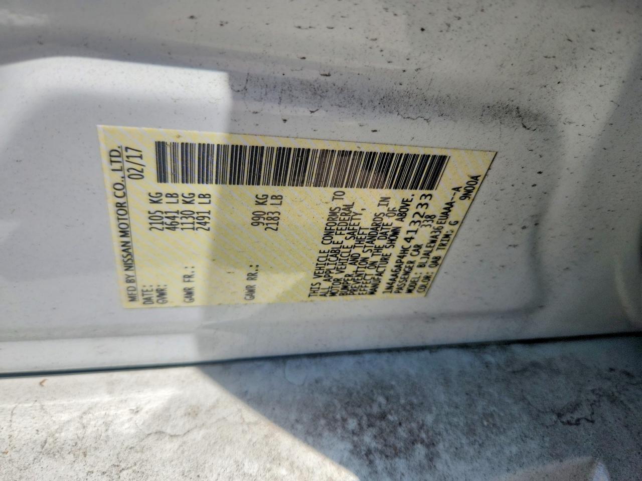 1N4AA6AP4HC413233 · 2017 NISSAN MAXIMA · 12/12