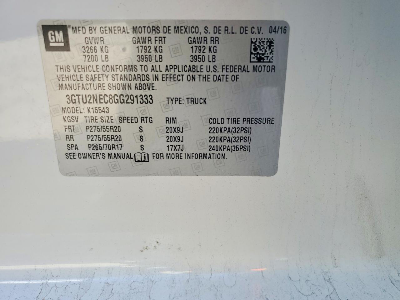 3GTU2NEC8GG291333 · 2016 GMC SIERRA · 12/12