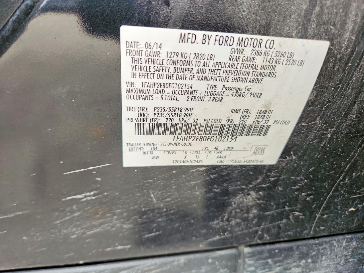 1FAHP2E80FG102154 · 2015 FORD TAURUS · 12/12