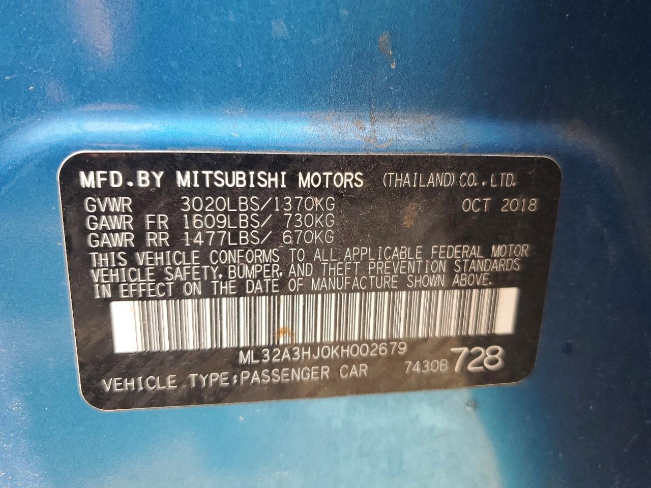 ML32A3HJ0KH002679 · 2019 MITSUBISHI MIRAGE · 12/12