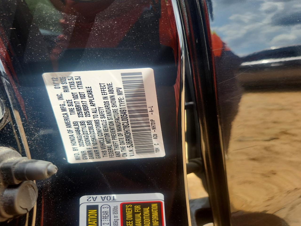 5J6RM3H78CL005491 · 2012 HONDA CR-V · 12/12