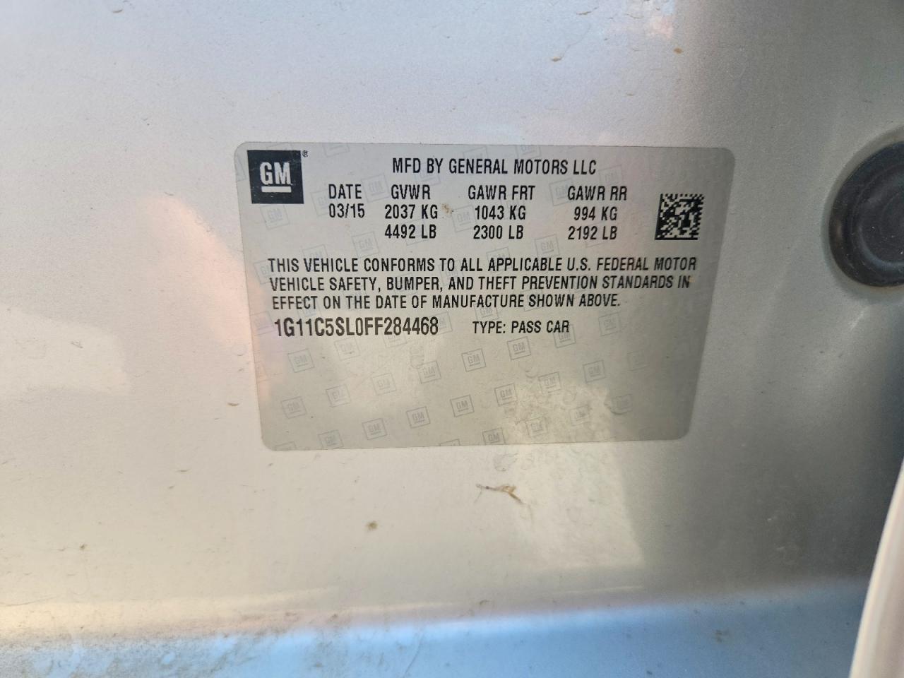 1G11C5SL0FF284468 · 2015 CHEVROLET MALIBU · 12/12