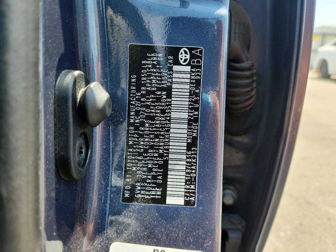 5YFBURHE1GP469518 · 2016 TOYOTA COROLLA · 12/12