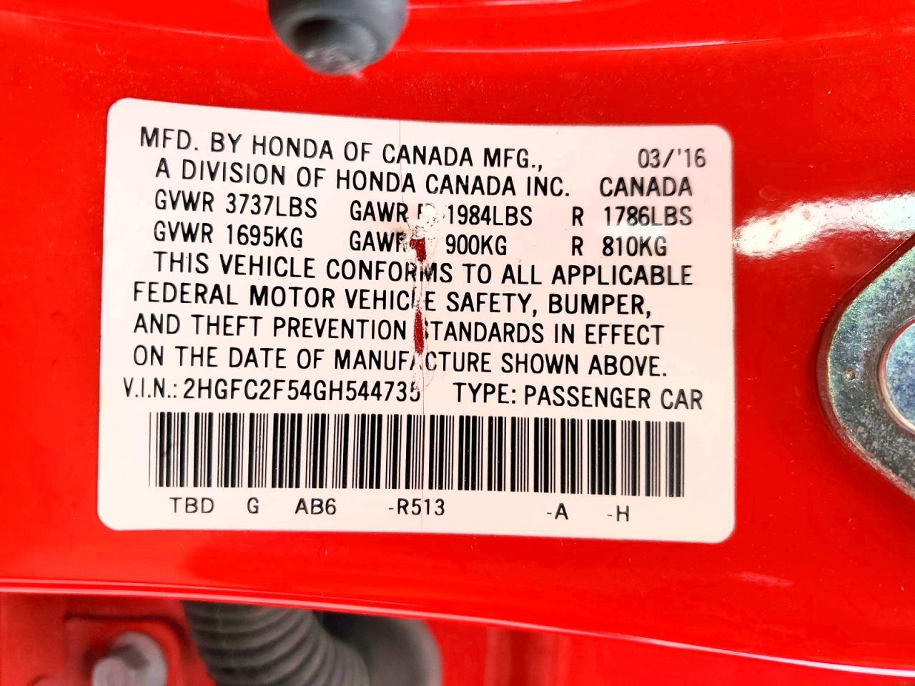 2HGFC2F54GH544735 · 2016 HONDA CIVIC · 12/12