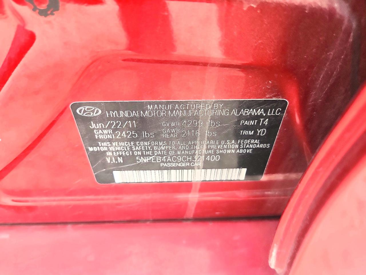 5NPEB4AC9CH321400 · 2012 HYUNDAI SONATA · 12/12