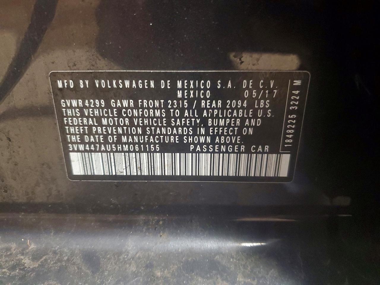 3VW447AU5HM061155 · 2017 VOLKSWAGEN GTI · 12/12