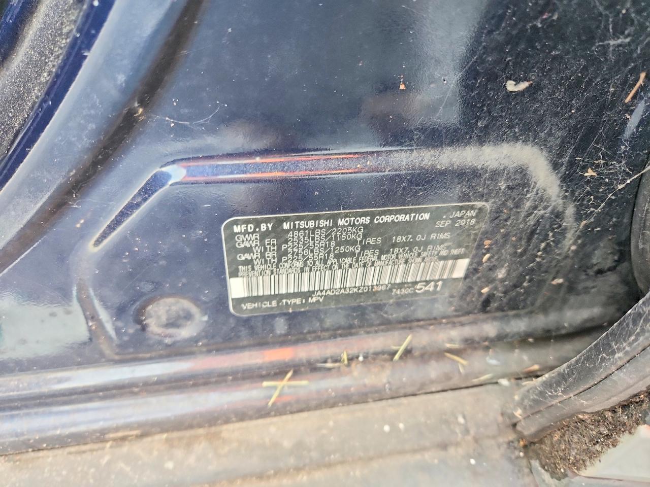 JA4AD2A32KZ013967 · 2019 MITSUBISHI OUTLANDER · 12/12
