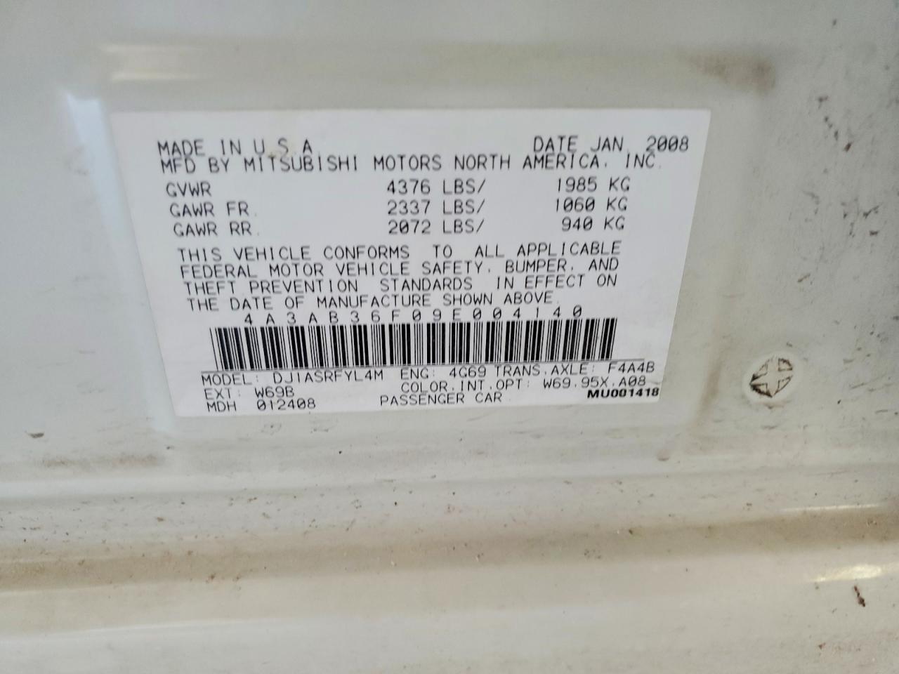 4A3AB36F09E004140 · 2009 MITSUBISHI GALANT · 12/12