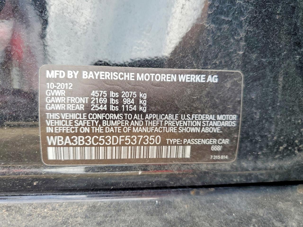 WBA3B3C53DF537350 · 2013 BMW 328 · 12/12