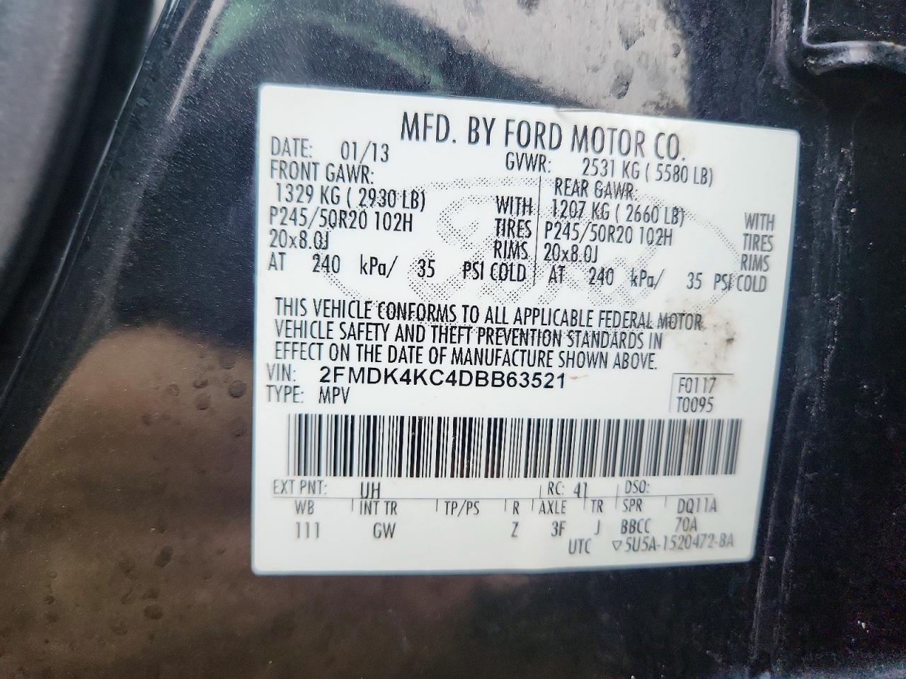 2FMDK4KC4DBB63521 · 2013 FORD EDGE · 12/12