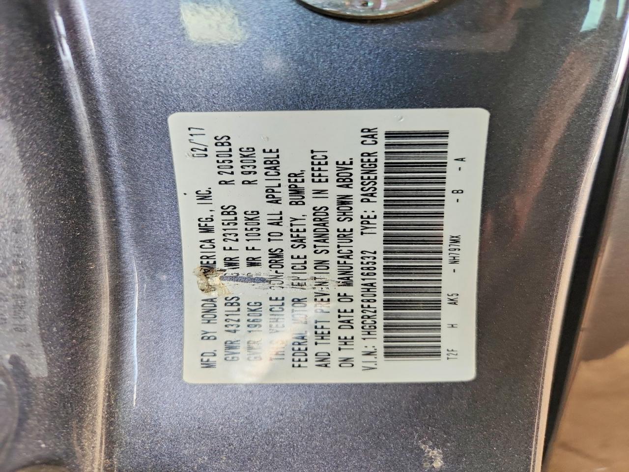 1HGCR2F80HA168532 · 2017 HONDA ACCORD · 12/12