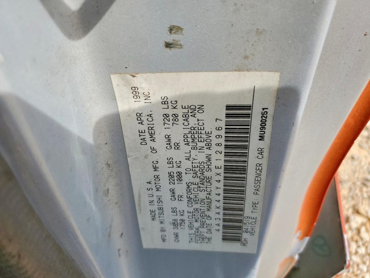 4A3AK44Y4XE128967 · 1999 MITSUBISHI ECLIPSE · 12/12