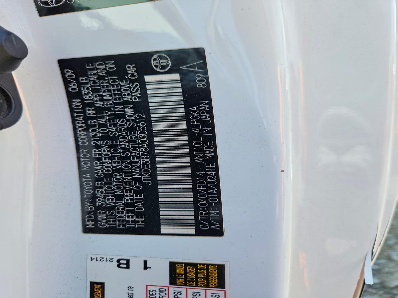 JTKDE3B78A0305612 · 2010 SCION TC · 12/12