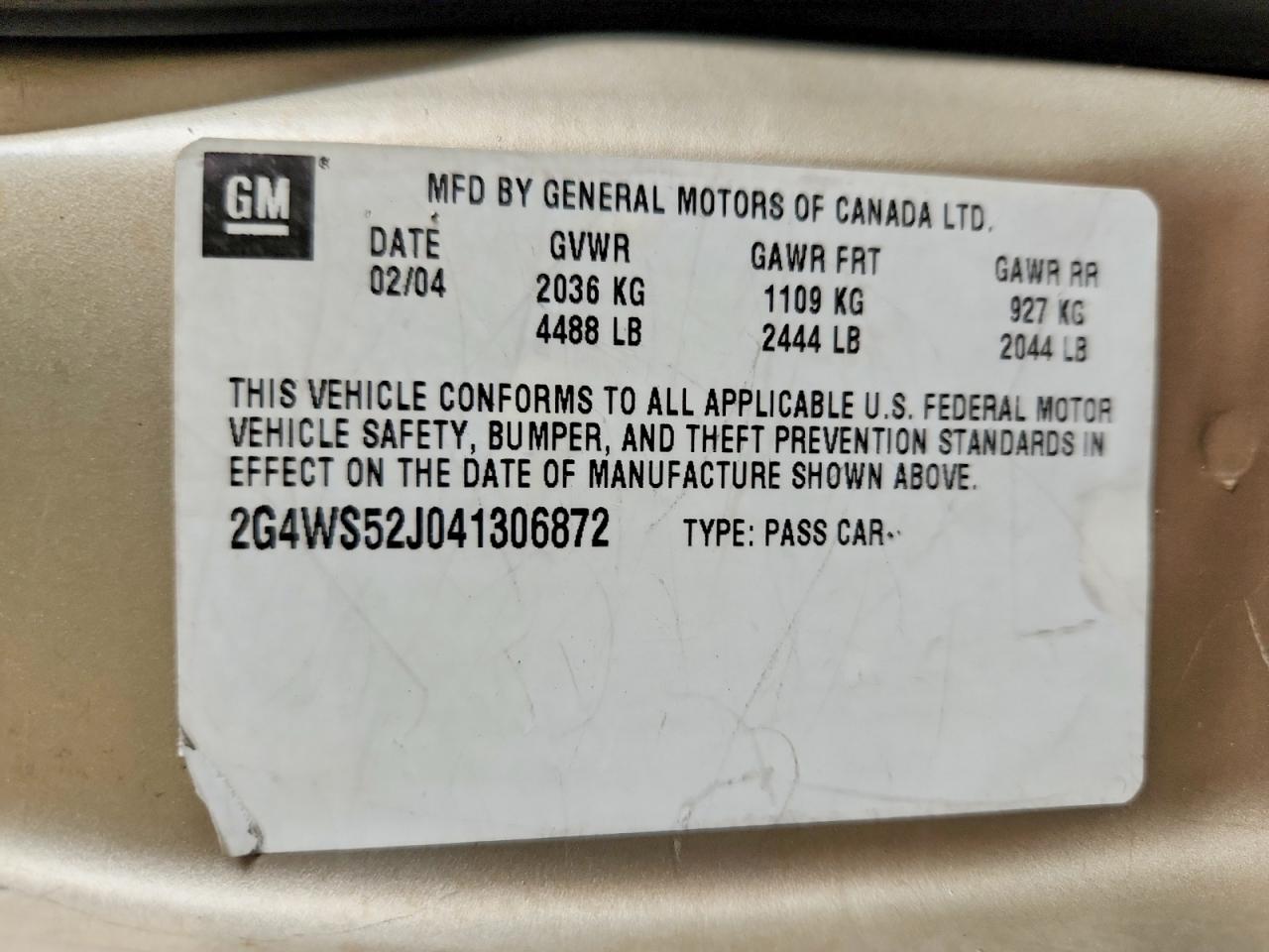 2G4WS52J041306872 · 2004 BUICK CENTURY · 12/12