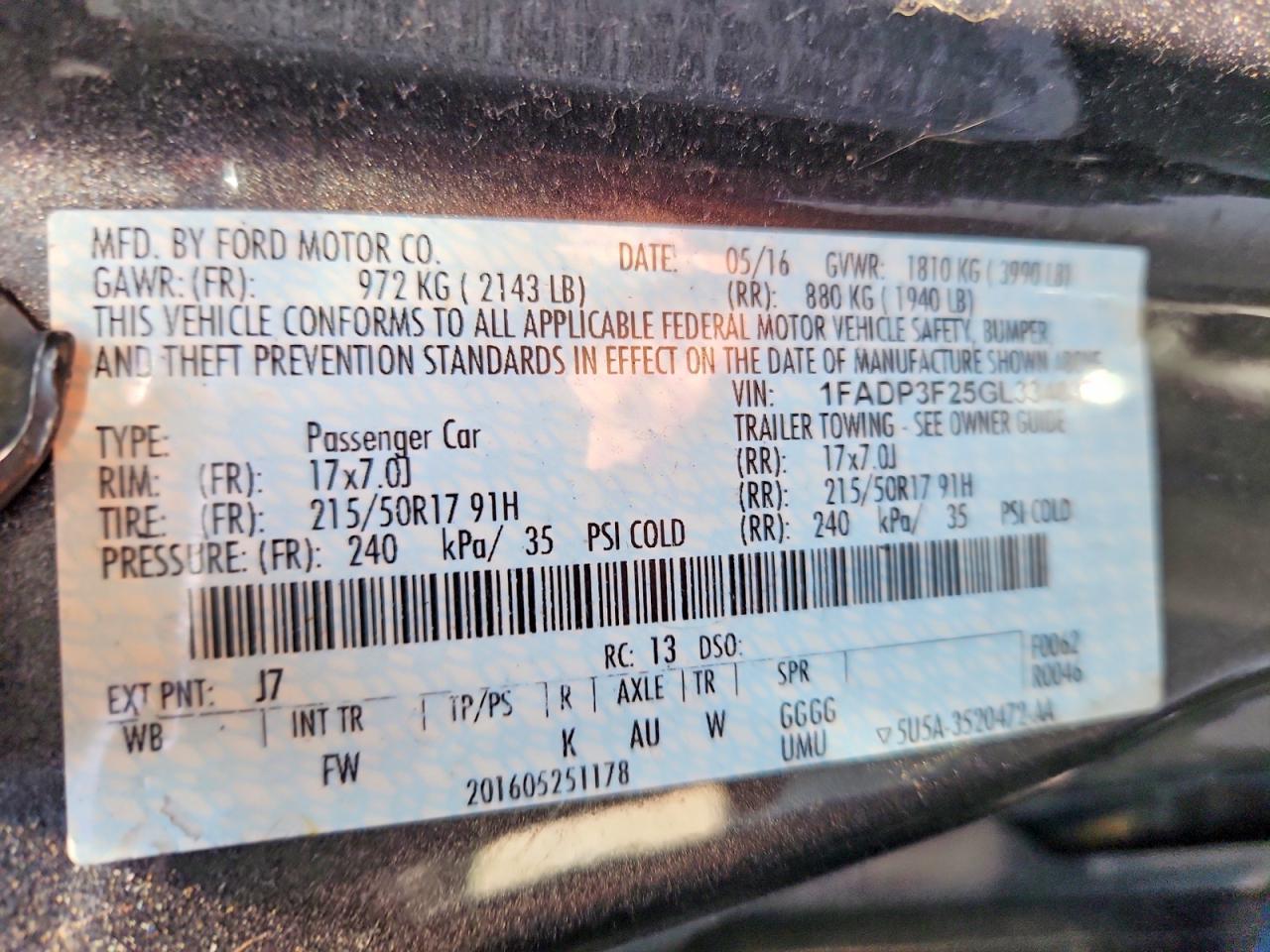 1FADP3F25GL334837 · 2016 FORD FOCUS · 12/12