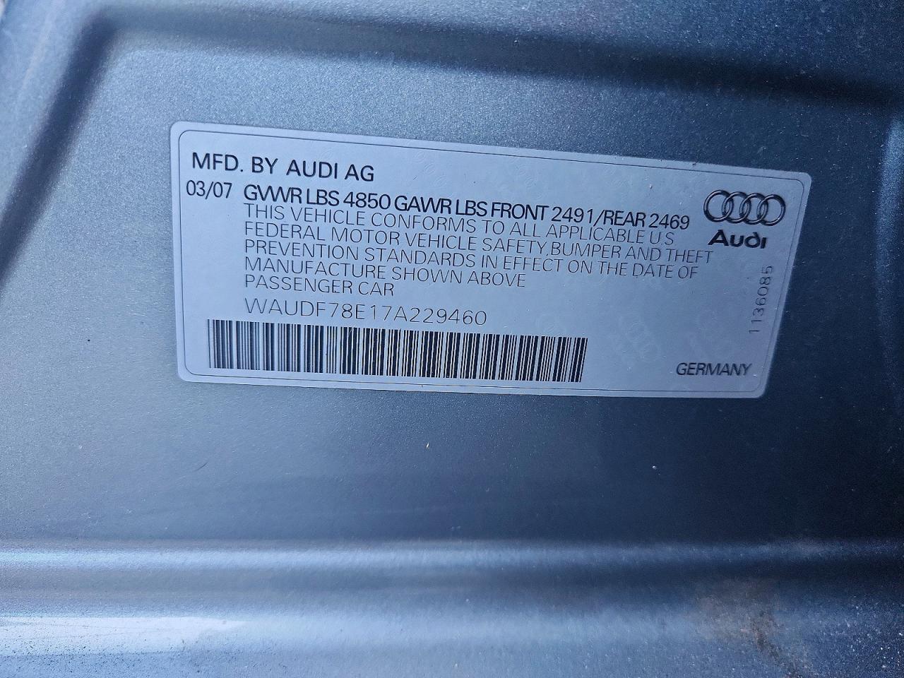 WAUDF78E17A229460 · 2007 AUDI A4 · 12/12
