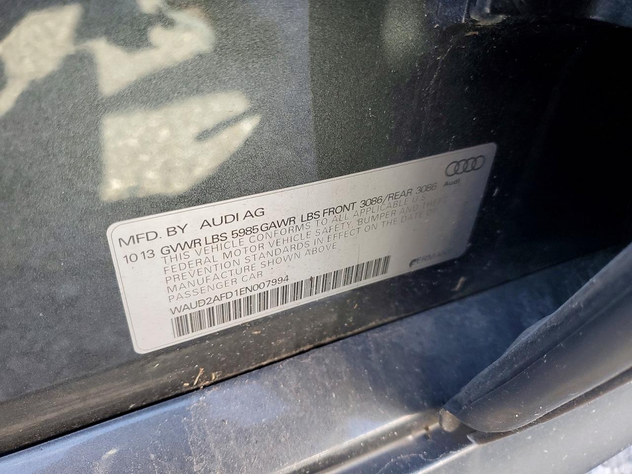 WAUD2AFD1EN007994 · 2014 AUDI S8 · 12/12